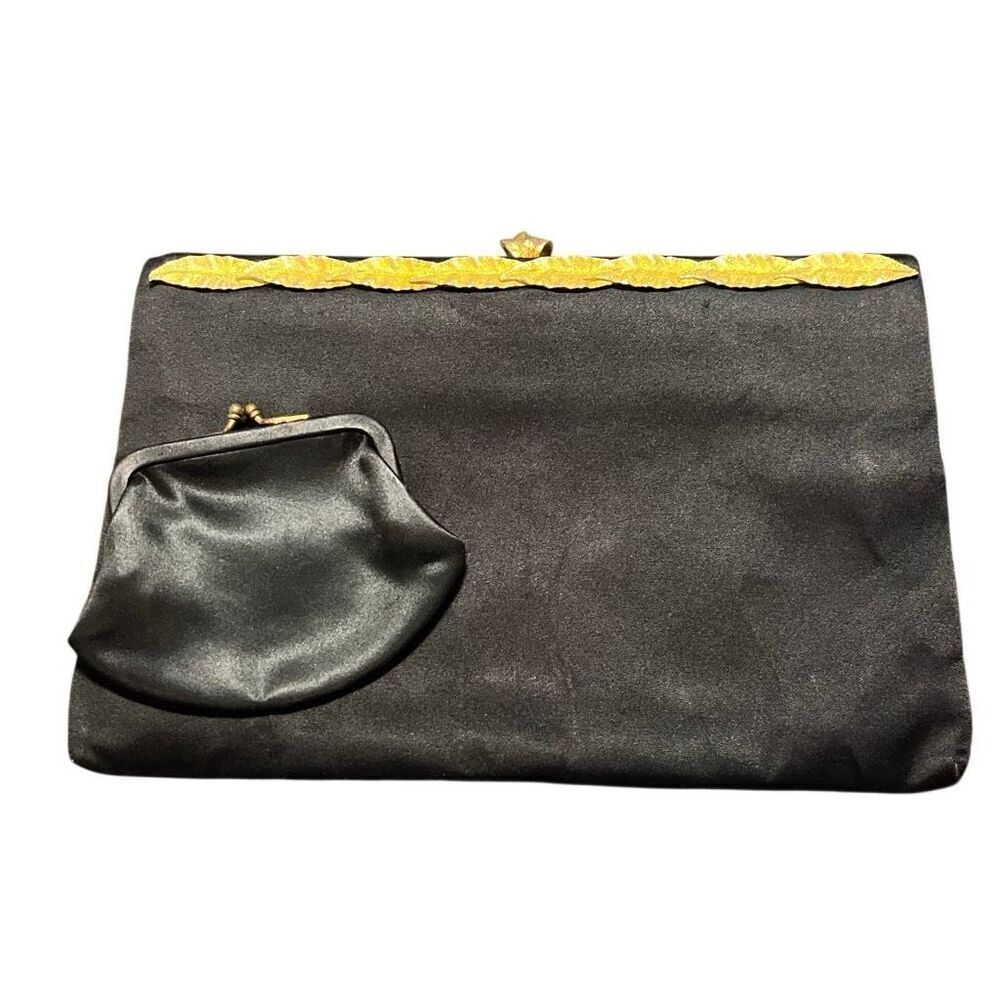 Magic black satin evening bag with coin purse.